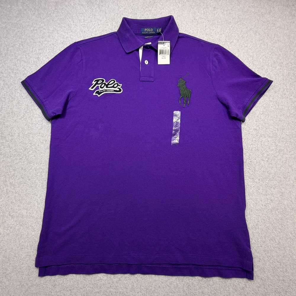Ralph Lauren Polo Shirt Mens XL Purple Big Pony Custom Slim Fit Script Logo
